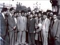 حسن البنا وإسماعيل الأزهري ومصطفى مؤمن وعبده قاسم أمام قصر عابدين عام 1948م.jpg
